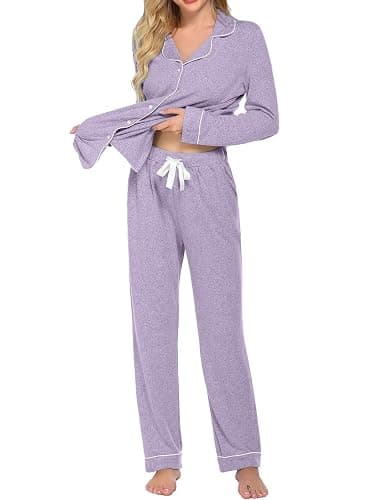 Ekouaer Women's Pajamas Long Sleeve Sleepwear Casual Button Down Loungewear Soft Pjs Set S-XXL thumbnail 4