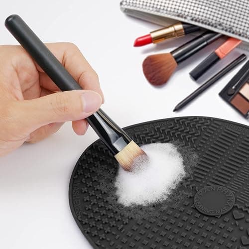 Makeup Brush Cleaner Mat Silicone Brush Cleaning Mat Big Size Make Up Brush Clean Pad with Suction Cup for Makeup Brush Cleaning (Black) thumbnail 4
