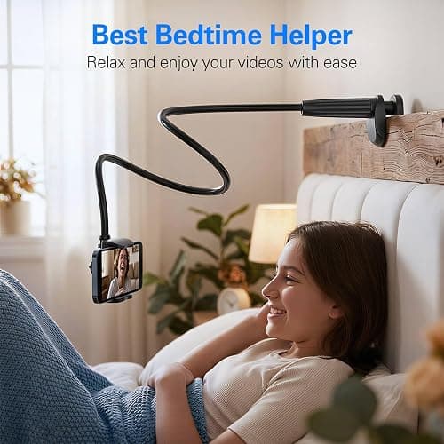 MAGIPEA Gooseneck Phone Holder for Bed, Flexible Overhead Cell Phone Mount for Desk Headboard Table, Hands-Free Viewing Clamp Stand, Gift for iPhone 17 16 15 Pro Max and 3.5-7" Devices thumbnail 6