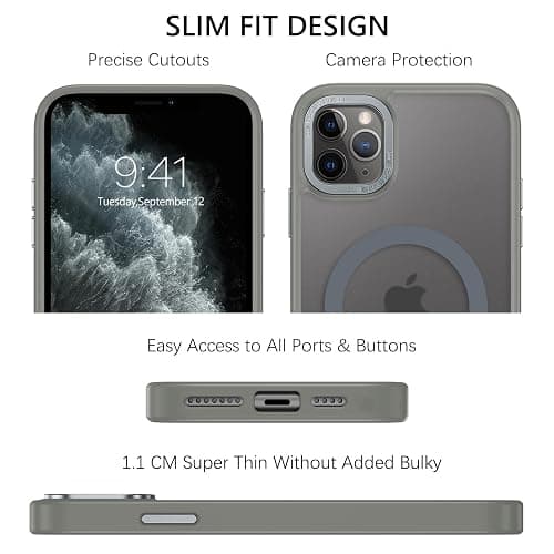 GUAGUA Strong Magnetic for iPhone 11 Pro Max Case [Compatible with MagSafe] [Military Grade Protection] Translucent Matte Back Slim Shockproof Anti-Scratch Phone Cover 6.5-Inch, Grey thumbnail 4