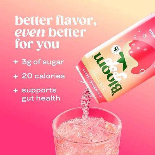Bloom Pop Prebiotic Soda 12 Pack, Strawberry Cream Flavor, 12oz Cans | Prebiotic Soda for Gut Health, Low Calorie Soda, No Caffeine, Healthy Soft Drink Alternative thumbnail 3