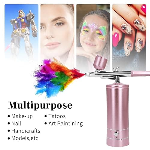 Airbrush Kit Air Brush Kit With Air Compressor Nail Charms Wireless Air Brush for Barber, Nail Art,Makeup, Model Painting (Pink) thumbnail 8