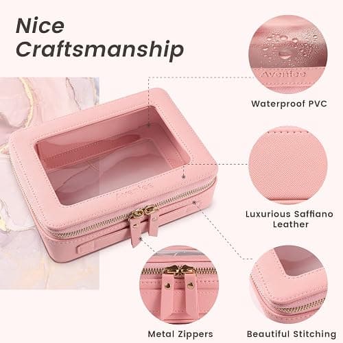 Aveniee Clear Makeup Bag Organizer, Travel Toiletry Bag for Women, Waterproof Cosmetic Pouch with Zippers,Car Accessories Organizers and Storage Case,Pink thumbnail 7