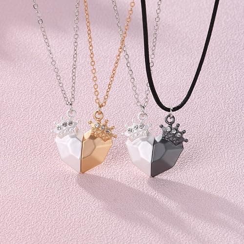 BFF Necklaces Diamond Crown Pendants, Friendship Magnetic Necklaces, Best Friends Matching Half Heart Necklaces for Girls Women, Friendship Valentine Jewelry Gifts for Kids Mother Friends Sisters thumbnail 3