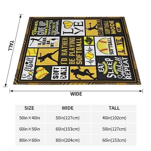 Softball Blanket 50''x60'' Softball Gift Blanket Super Soft Warm and Comfortable Throw Blanket for Fall Winter Spring All Season thumbnail 3