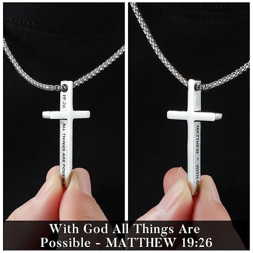 Ursteel 2 Pcs Black Silver Cross Necklace for Men - Inspirational Bible Verse Cross Chain for Men Stainless Steel Cross Pendant for Men Teen Boys Christian Gifts Christmas Gifts Stocking Stuffers thumbnail 4