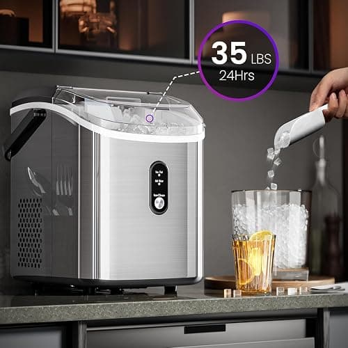 Kismile Nugget Ice Makers Countertop, 35Lbs/24H, Portable Sonic Ice Machine with Self-Cleaning/One-Click Operation for Home/Office(Stainless Steel Silver) thumbnail 2