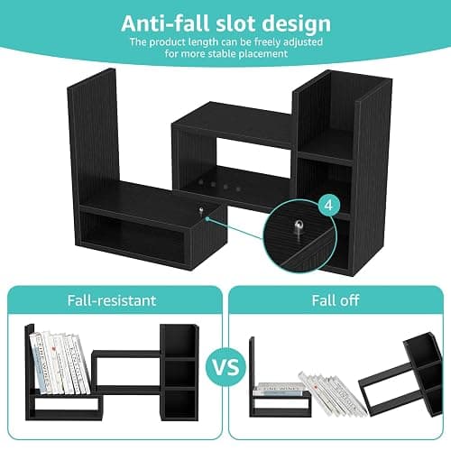 NUTIKAS Desk Shelves Desktop Orgnizer Shlef - Black Office Organization for Top of Desk Organizers and Accessories Corner Bookshelf Table Top Shelving Small Hutch Decorations for Office thumbnail 8