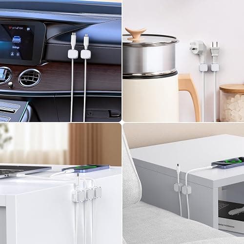 TIKIWIK Cord Holder, 6 Pack Magnetic Cable Clips, Strong Adhesive Cord Holder for Nightstand Desk Organizer Kitchen Appliances Car Wall Office Phone Wire Keeper, Clear White thumbnail 7