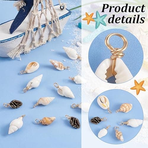 PH PandaHall Shell Pendants Spiral Seashells Craft Charms Cowrie Sea Shells Pendant Natural Shell Charms Conch Shells with Loop Bail thumbnail 4