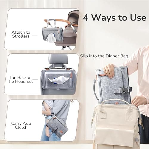 Alatino Portable Diaper Changing Pad for Baby, Detachable Travel Changing Pad with Baby Wipes Pocket, Gifts for Baby Shower, Newborn Girls and Boys (Grey) thumbnail 6