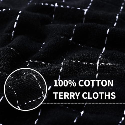 Homaxy 100% Cotton Terry Kitchen Towels(Black, 13 x 28 inches), Checkered Designed, Soft and Super Absorbent Dish Towels, 4 Pack thumbnail 4