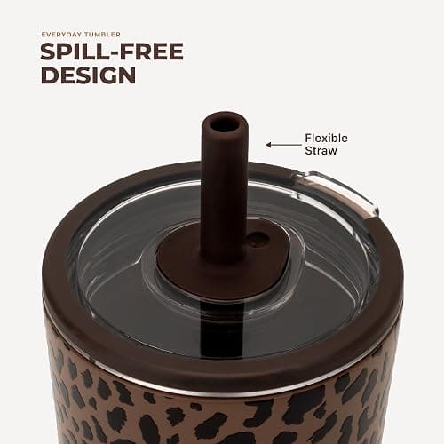 HydroJug Everyday Tumbler 14 oz, Ceramic-Lined Straw Cup, Brown Leopard thumbnail 5