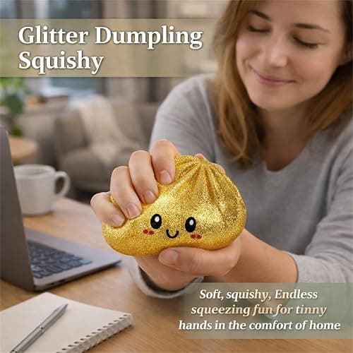 Dumpling Squishy, Glitter Dumpling, Colorful Squishy Dumplings with Box, Soft Squeeze Toy for Stress Relief (White) thumbnail 2
