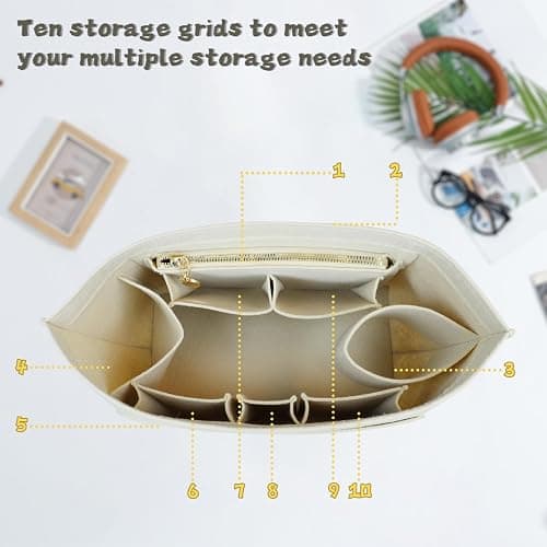 Lckaey Organizer Insert for Longchamp Le Pliage, Premium Felt Bag For Handbag Women Purse Large Long Champ organizer 2025beige-M thumbnail 4