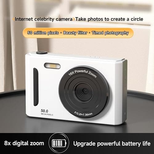 FUANA Digital Camera, Digital Video Camera CCD, 65MP 2.4 Inch LCD Flip Screen Auto Focus 8X for Beginners, Teens, Students(White 32G) thumbnail 8