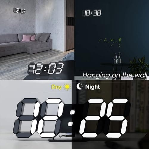 KOSUMOSU Digital Clock 3D LED Wall Clock for Living Room Decor 9.7" Alarm Clocks Black Clock Wall Decor Digital Wall Clock,Remote Control/Dimmer/Date/Temperature thumbnail 6