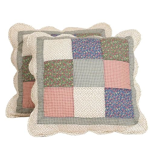 vctops Set of 2 Quilted 100% Cotton Boho Throw Pillow Covers 18" x 18" Farmhouse Country Floral Patchwork Decorative Cushion Cover, Patchwork Flower M - Image 1