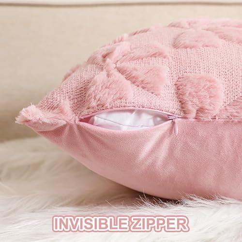 Mixweer Bow Pillow Covers Set of 2 Coquette Room Decor Cute Faux Fur Soft Bowknot Preppy Stuff Fluffy Plush Aesthetic Pillow Covers for Bed Sofa Couch, Fall Christmas Decor(18 x 18 Inch,Dark Pink) thumbnail 2