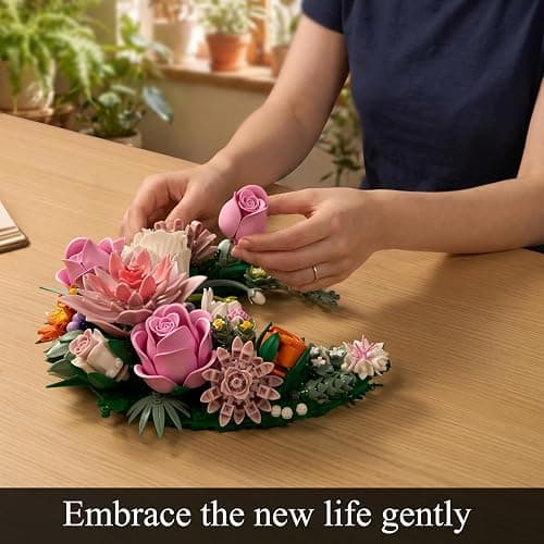 Pink Moon Flower Building Set, Dahlia Rose Bouquet Botanical Collection Building Block, Compatible with Lego Flowers for Home Wall Art Decor, Gifts for 18+ Girls, Women(944PCS) thumbnail 6
