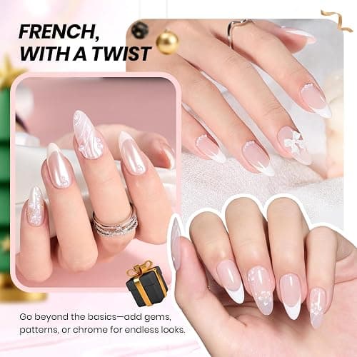 Beetles French Gel Polish Set - White Nude Pink Gel Nail Polish Soak Off UV LED French Tip Manicure with 2 French Manicure Nail Art Sticker Sheets, Classic French Nail Kit for DIY at Home or Salon thumbnail 3