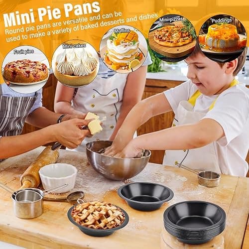 12 Pack 5 inch Mini Pie Pans Reusable Small Round Pie Pans Carbon Steel for Baking Cake Bread Meat Dessert Fruit Pumpkin Pies Egg Tart thumbnail 2