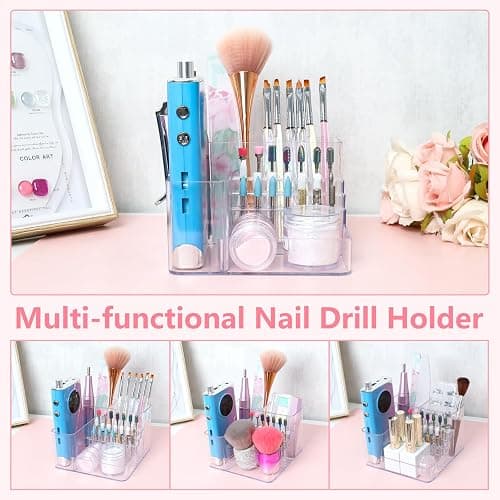 Nail Drill Holder 21 Holes Nail Bits Storage Box, Nail Desk Organizer Tech | Acrylic Professional Nail Tools Organizer Displayer, Efile Nail Brush Holder, Nail Supplies for Nail Tech Salon and Home Use thumbnail 7