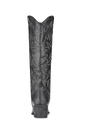 IUV Cowboy Boots For Women Knee High Western Cowgirl Boots Snip Toe Side Zipper Chunky Heel - 9.5 - Black thumbnail 4