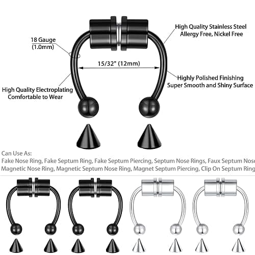 VELCARE 4-5 Pcs Nose Rings Hoops Nose Piercings Nose Piercing Jewelry Fake Nose Ring Fake Septum Double Hoop Nose Ring Lip Nose Rings for Women Clip On Helix Cartilage Hoop Earrings Nose Cuffs thumbnail 3