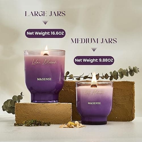 M&SENSE 16.6oz Natural Soy Large Jar Candle with Wooden Wick | Lilac Blossom Scent | 95-Hour Burn & Long-Lasting Burn | Housewarming Gift for Men and Women - LILAC BLOSSOM - Large Jar thumbnail 6