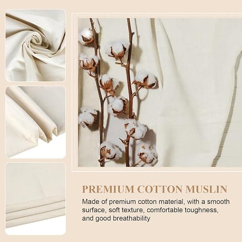 100% Cotton Muslin Fabric, 63 Inch X 2 Yards Unbleached Fabric by The Yard | Medium Weight, Easy Care, Fabric for Sewing Embroidery , Garments, Crafts Material, Apparel Cloth thumbnail 3