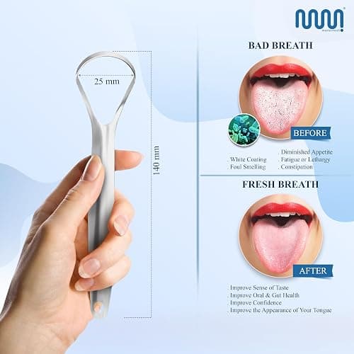 MasterMedi Tongue Scraper for Adults, 100% Stainless Steel for Bad Breath, Easy to Use, Tongue Cleaner for Oral Care (Pack of 3 with 1 Case) thumbnail 2