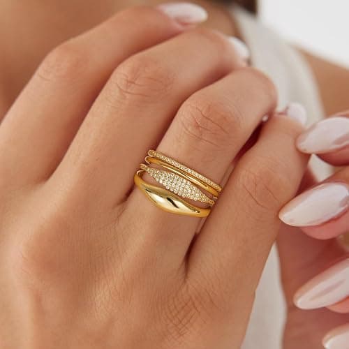 Fezodo Gold Stackable Rings for Women - Dainty 18K Realy Gold Plated Stackable Rings Infinity Thumb Ring Set Trendy Statement Promise Wedding Bands Engagement Ring for Women thumbnail 5