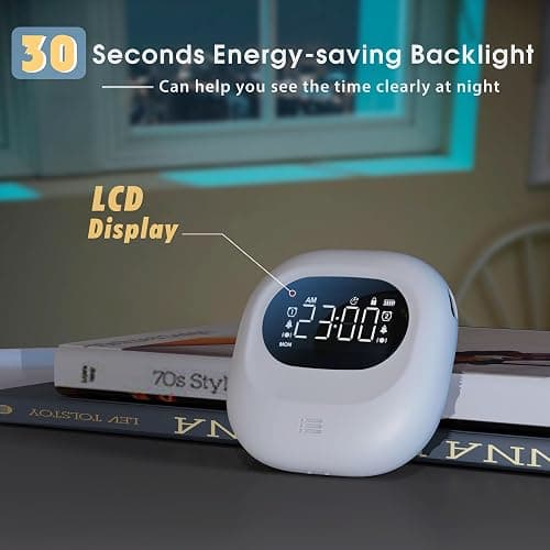 Bed Shaker Alarm Clock for Bedroom - Compact Wireless Alarm Clock with Child Lock for Traveling, 3 Vibration Levels Rechargeable Alarm Clock, LCD Display with Big Snooze, 12/24Hr & DST thumbnail 5