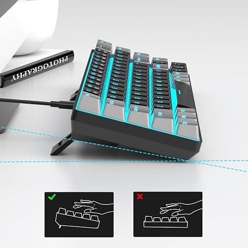 MageGee Portable 60% Mechanical Gaming Keyboard, MK-Box LED Backlit Compact 68 Keys Mini Wired Office Keyboard with Red Switch for Windows Laptop PC Mac - Black/Grey thumbnail 4