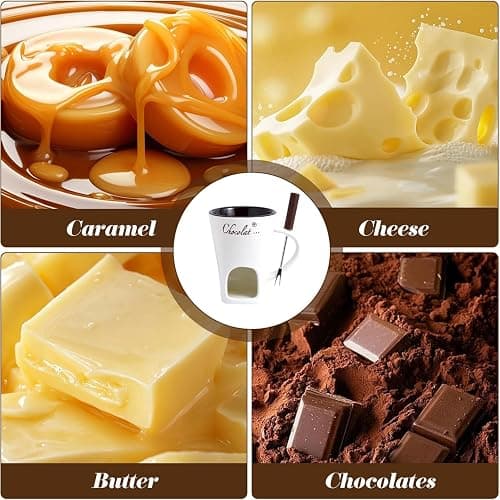 Chocolate Fondue Mug, Chocolate Melting Cup with Fork, Melting Chocolate Mug, Fondue Set for Office School Home, Cheese Fondue Sets, Sweet Fondue Cup for Valentine's Day Gift (White) thumbnail 6