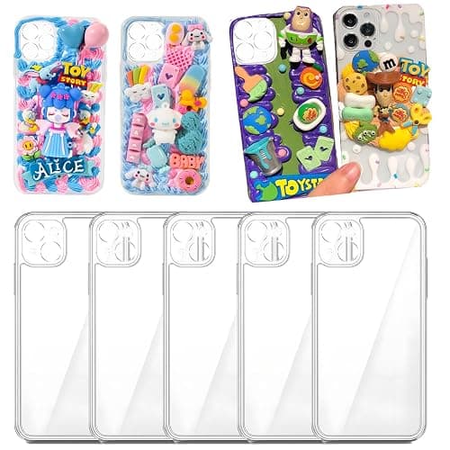 stino 5 Pack Phone Junk Case for iPhone 13 14 15 16, DIY Decorative Clear Crystal Transparent Cases for Custom Design (for Phone 14) - Image 1