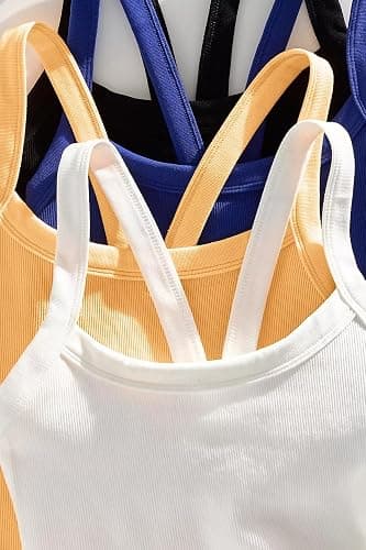Calmlook Women's Seamless Crop Tank Tops Scoop Neck Ribbed Workout Cami Cute Athletic Sleeveless Racerback Cropped Tank thumbnail 6
