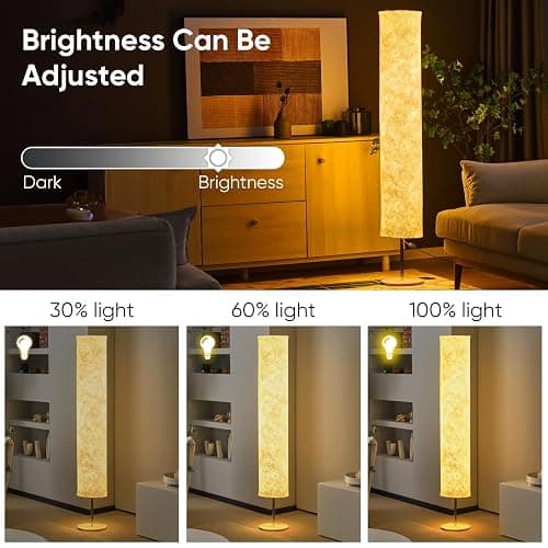 Soft Light Floor Lamp, 58 inch Simple Design Morden Slim Warm Light 3000K LED Tyvek Fabric Shade with LED Lamp for Living Room Bedroom Game Room thumbnail 3