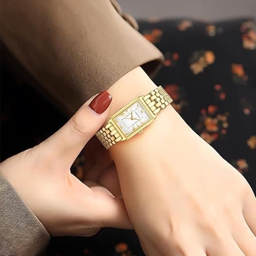 GAOFAN HOUR Gold Watches for Women with Vintage Rectangular Case,White Roman Dial,Stainless Steel Band,Adjustment Tool Included,Water Resistant thumbnail 7