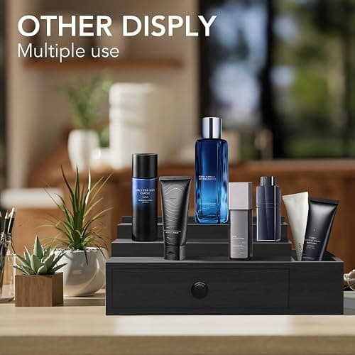 Cologne Stand Organizer for Men, 3 Tier Cologne Display Shelf with Velvet Lining Drawer and Compartments for Watch, Jewelry, Perfume Display Risers for Cologne, Great Gift for Father thumbnail 2