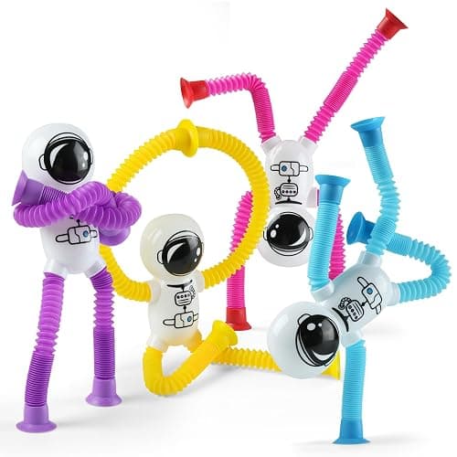 Astronaut Sensory Toys,Chirstmas Gifts for Grandkids Toddlers,4Pcs Suction Autism Toy Pop Tube Fidget Toys,Autistic Busy Travel Toys Chirstmas Stocking Stuffers - Image 1
