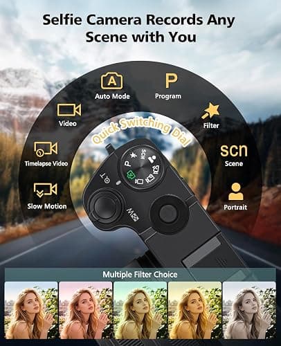 Digital Camera, 6X Optical Zoom & WiFi, 5K 30FPS 64MP Vlogging Camera, Rear and Front Cameras for Photography and Video, Autofocus & Anti-Shake, Travel Selfie for YouTube with Flash Dial 64GB Card thumbnail 5