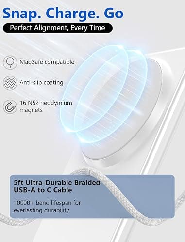 Mag.Safe Charger - Magnetic Wireless Charger for iPhone 12-17,Black | Fast Charging | Magnetic iPhone Charging | for iPhone Charger Stand thumbnail 3