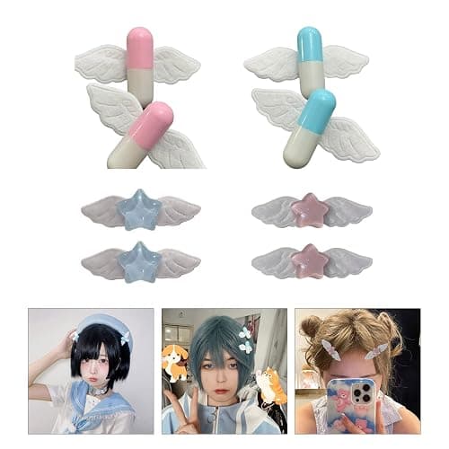 NUEAYMS 2pcs Cute Small Hair Clip Sweet Lovely Pill Star Wings Hair Barrettes Hairpins Styling Hair Accessory Party Gifts Wings Hair Clip, 2 hearts-Blue thumbnail 3
