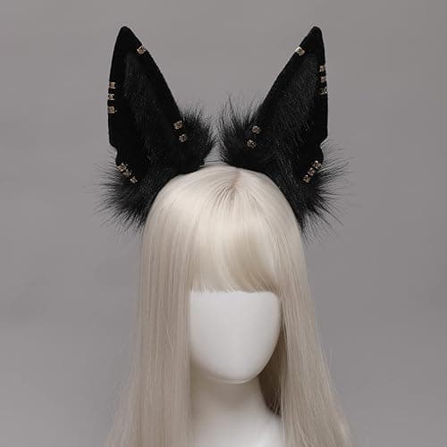 Loiahoer Wolf Fox Jackal Ears Headband Animal Fur Headwear Handmade Head Accessories for Halloween Cosplay Fancy Dress Party thumbnail 4