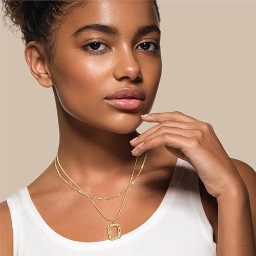 Evabelle Gold Layered Necklace for Women Trendy Jewelry 14K Real Gold Plated Chunky Chain Stackable Necklaces Dainty Choker Necklaces Rectangle Square Pendant thumbnail 5