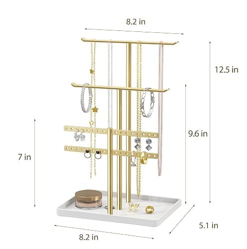 pickpiff Porta Collane e Gioielli da Comodino - Espositore Organizer con Appendere e Appenditi per Orecchini Lunghe, Portagioie a 3 ripiani thumbnail 3