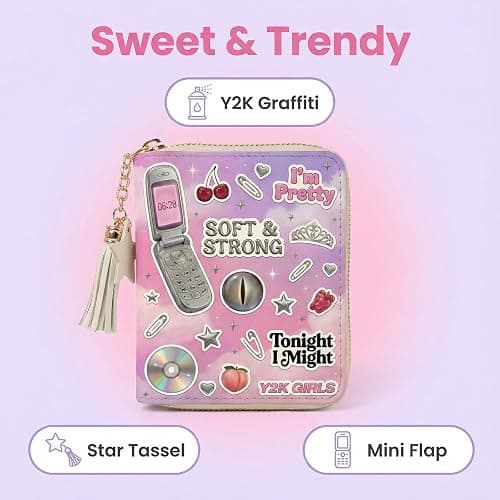 For Katseye Merch Small Zipper Wallet with Keychain, Y2K-Inspired Pop Graphic Coin Wallet with Tassel for Cards Cash & Coins thumbnail 3