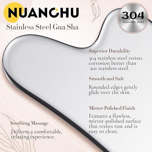 Nuanchu Stainless Steel Gua Sha Facial Tool, Metal Gua Sha for Lymphatic Drainage, Guasha Face Sculpting Double Chin Reduce with Pouch Mother Day Self Care Gift(Silver) thumbnail 6